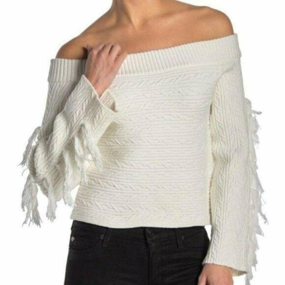 Rachel Roy Ryanne Off‎ Shoulder Tassel Sweater size Medium